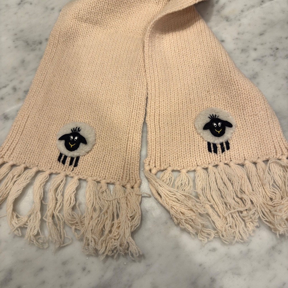 Irelandseye 100% Pure New Lambswool Scarf Pink Sheep‎ Applique Fringe
